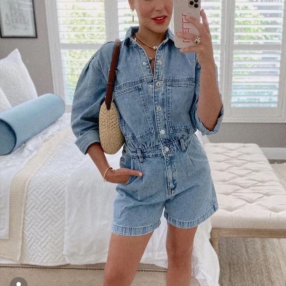 MANGO denim jumpsuit romper long sleeve blogger zara competitor brand - Picture 1 of 12